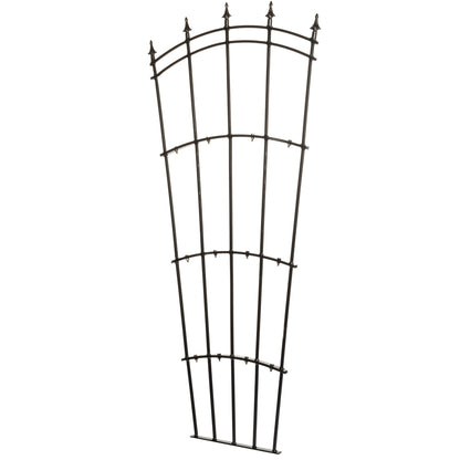 Angled view of H Potter architectural fan trellis showing sturdy wrought-iron frame and clean lines