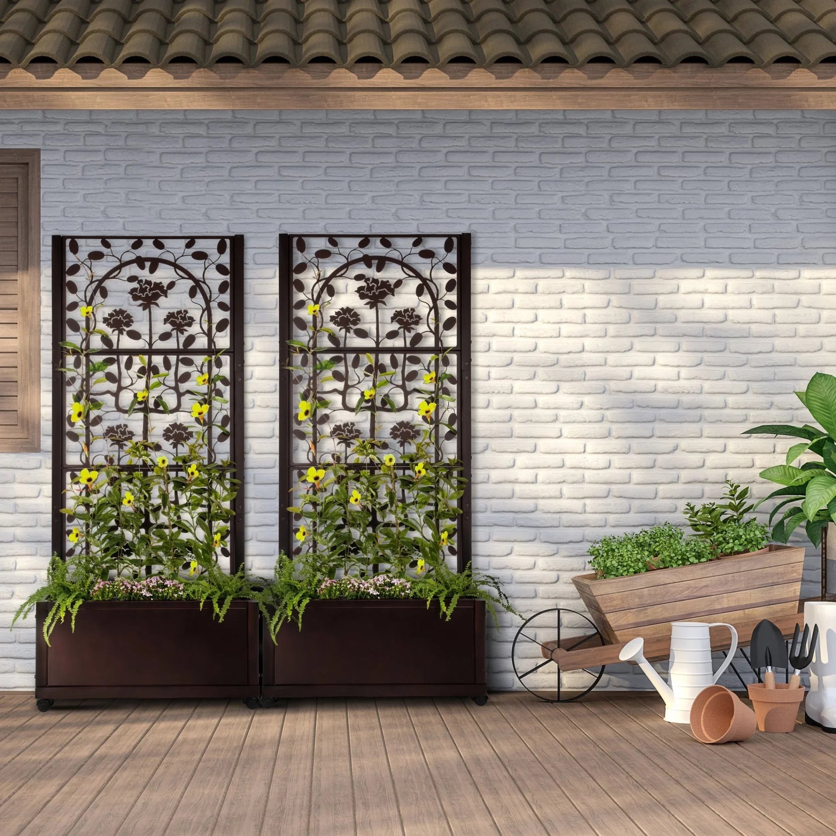 planter with trellis privacy screen Rose Privacy Planter Box With Trellis for Patio, Deck, Balcony