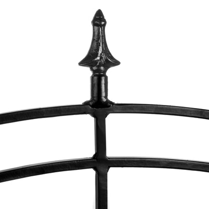 H Potter fan trellis finial close-up as outdoor wall art on patio or fence, black powder coat, modern landscape accent