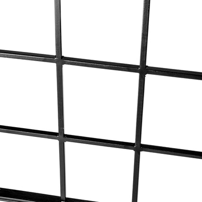 Close-up of H Potter geometric trellis styled as indoor/outdoor wall art, black powder-coated iron