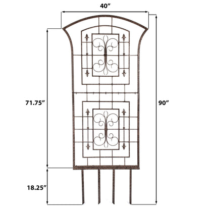 Front studio view of H Potter metal trellis with ground spikes, 40″W × 72″H