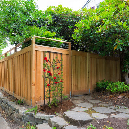 H Potter geometric iron trellis in garden setting supporting climbing vines landscaping decor