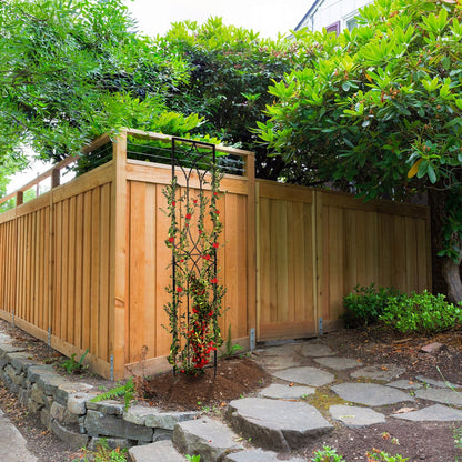 H Potter tall geometric trellis in garden setting supporting climbing vines, outdoor wall art style