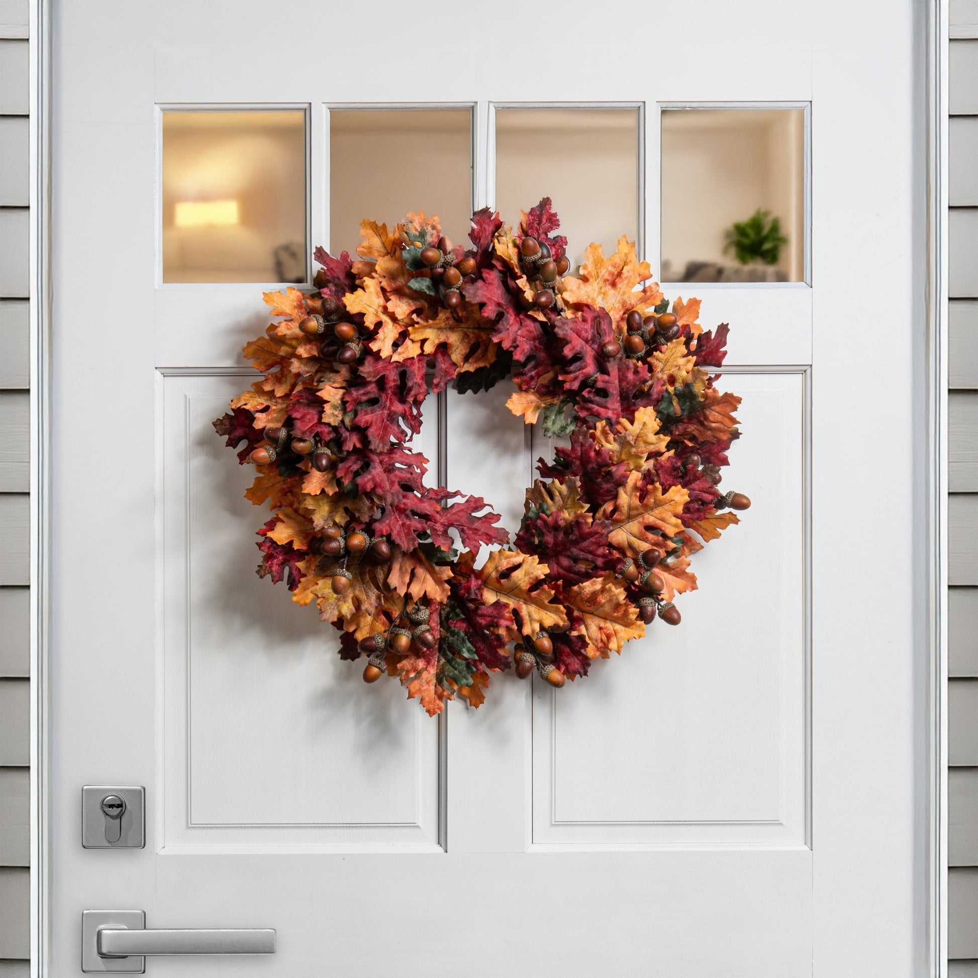 Autumn wreath on a white door