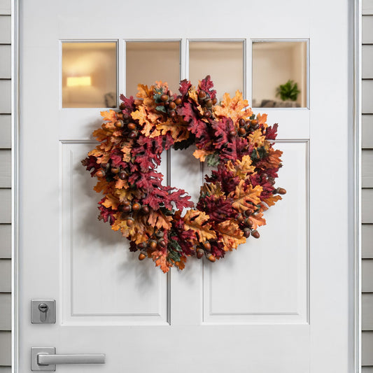 Autumn wreath on a white door