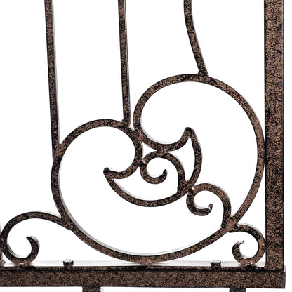 Close-up: trellis scrollwork ironwood — firm anchoring on lawns or mulch; DIY friendly.
