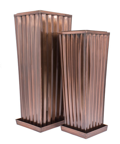 Commercial grade planters for restaurant patio—heavy-gauge H Potter stainless planters define seating; durable in Texas sun