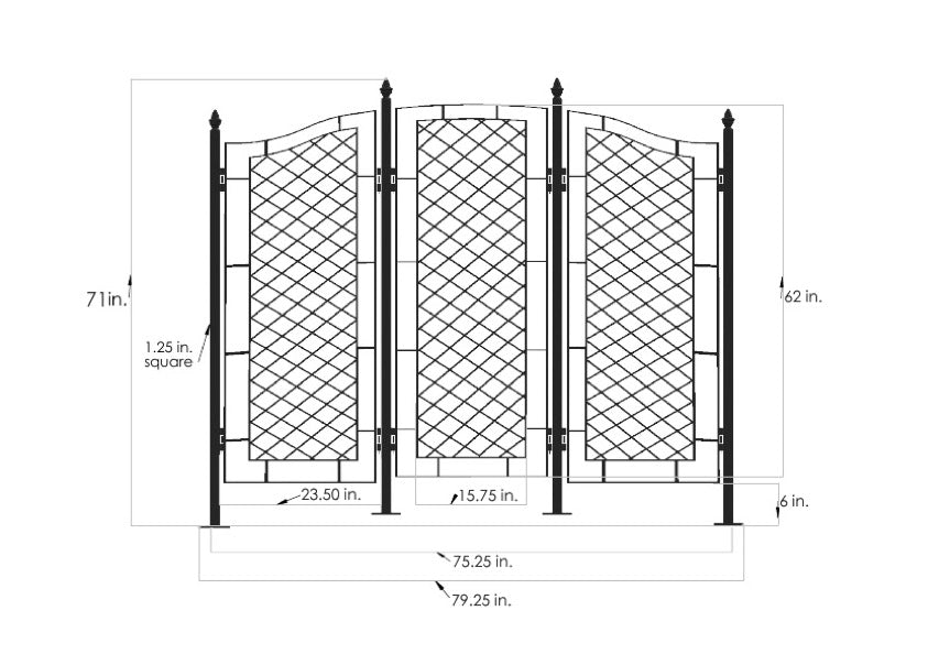 H Potter Large Three Panel Garden Screen Wrought Iron Trellis