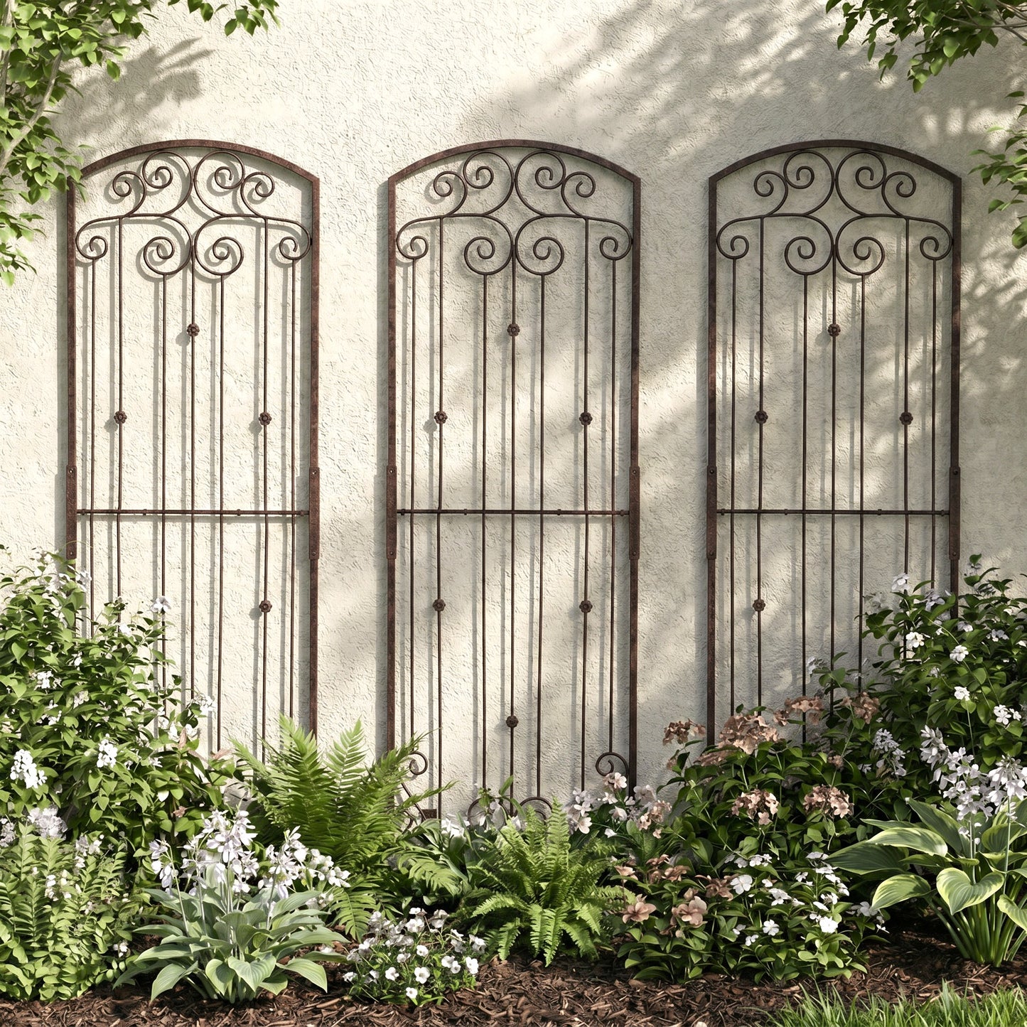 H Potter Lenox Estate Wall Trellis Set of 3 – 8 Ft Tall Iron Garden Screens - Charcoal Brown