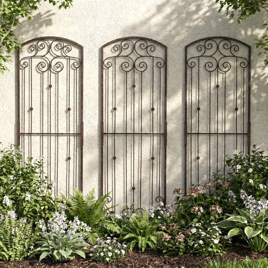 H Potter - Set of 3 - 8 Foot Iron Garden Wall Trellis with Wall Mounting Brackets