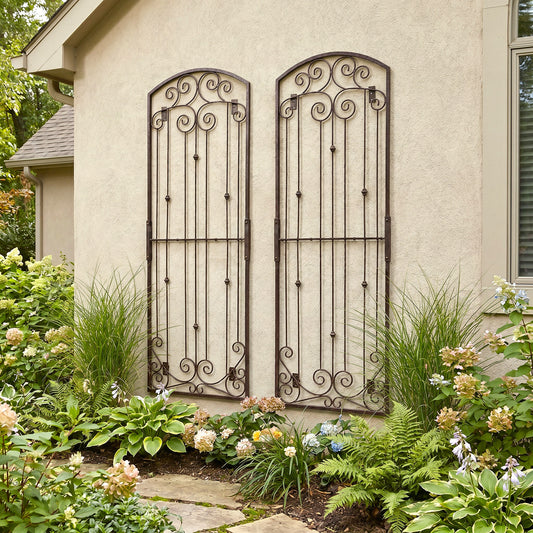 H Potter Set of 2 8 Foot Iron Garden Trellis Metal Wall Screen with Wall Mounting Brackets
