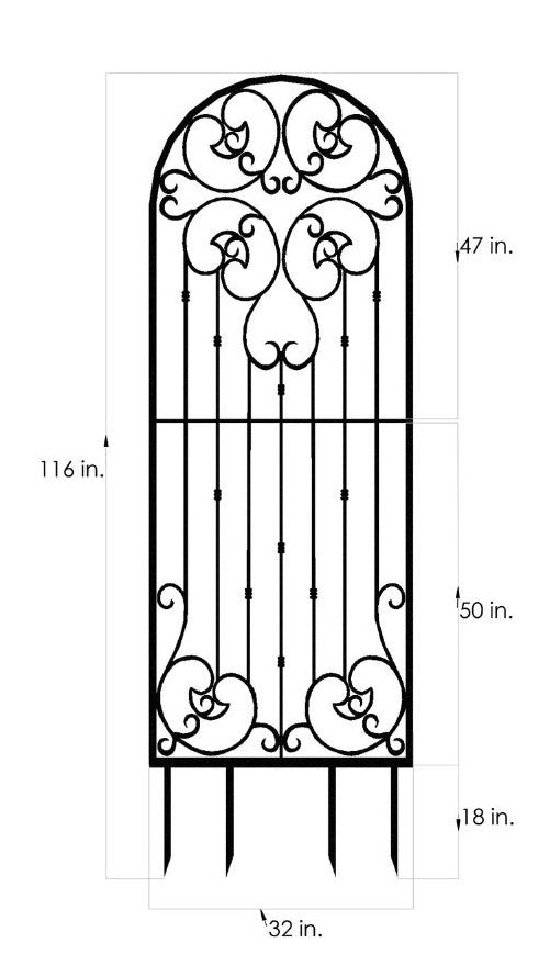 H Potter Trellis 8 ft Wrought Iron Ornamental Metal Garden Black Backyard Landscape Architectural Yard Art