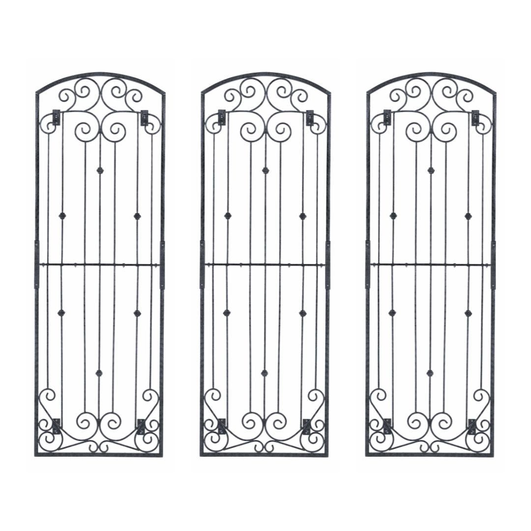 H Potter - Set of 3 - 8 Foot Black Wrought Iron Garden Trellis Metal Wall Screen with Wall Mounting Brackets