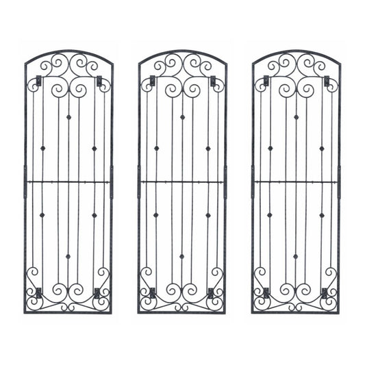 H Potter - Set of 3 - 8 Foot Black Wrought Iron Garden Trellis Metal Wall Screen with Wall Mounting Brackets