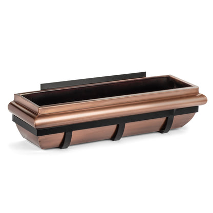 H Potter 30 inch antique copper window box planter with metal frame, handcrafted for outdoor décor and elegant home gardening.