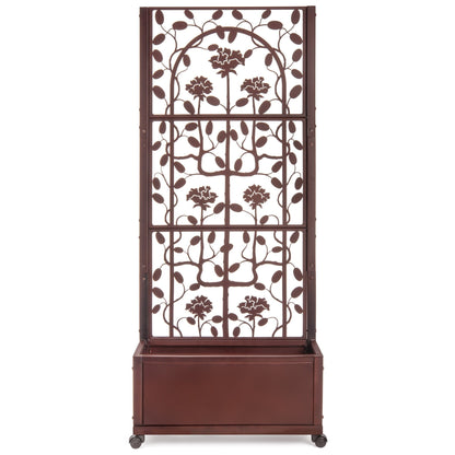 Front view mahogany finish planter trellis with rose pattern