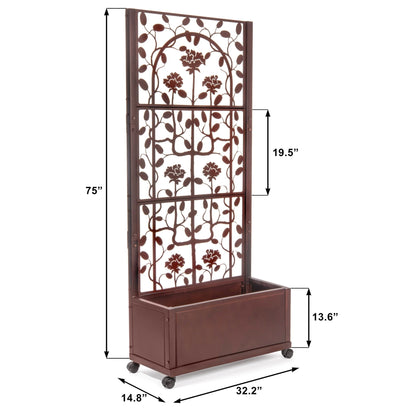 Dimensions diagram of H Potter rose trellis planter privacy screen with measurements labeled mahogany finish