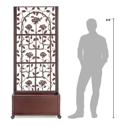 Gray man dimensional view of rose trellis planter