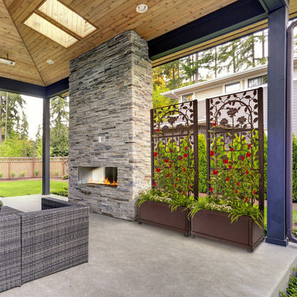 H Potter rose trellis planter in backyard setting, supports climbing roses and clematis