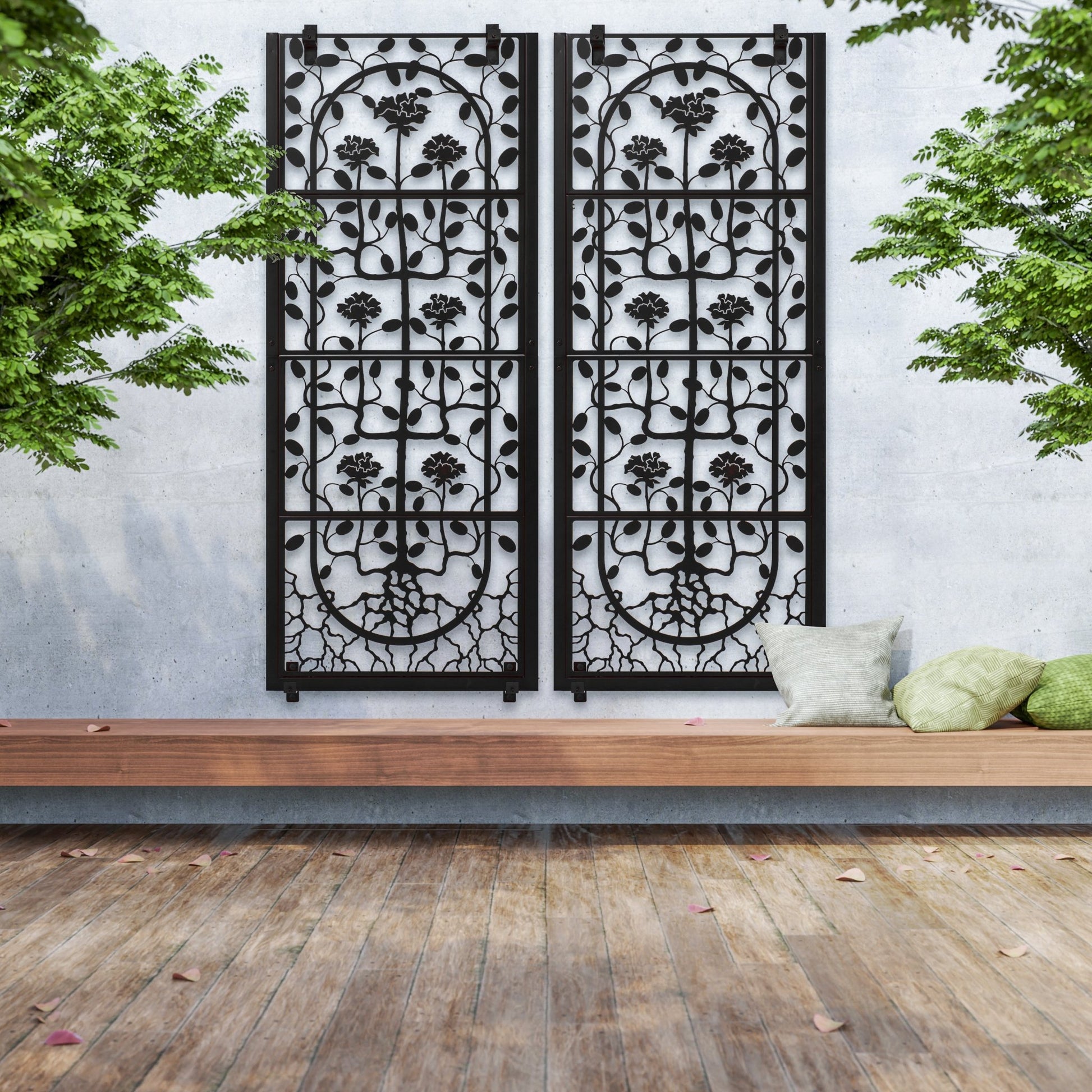 H Potter Wall Trellis Black Finish Outdoor Indoor Metal Art Panel With Mounting Brackets  Backyard Landscape Architectural