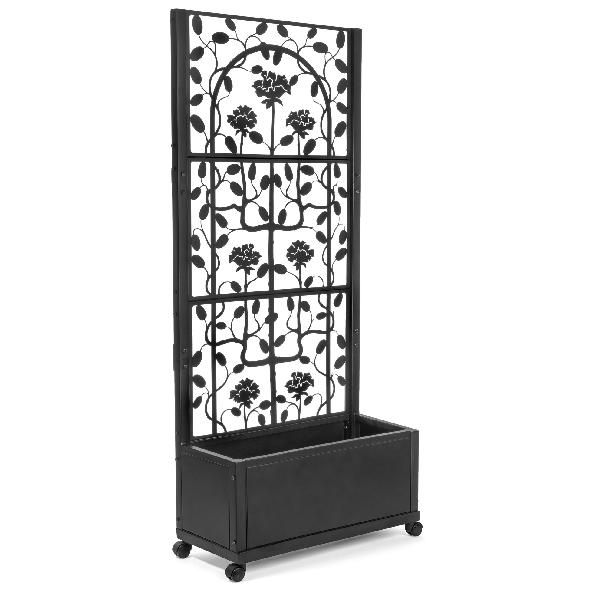 H Potter Rose Trellis Planter Privacy Screen in Black for Patio Deck Balcony Backyard Landscape Architectural Decor Garden