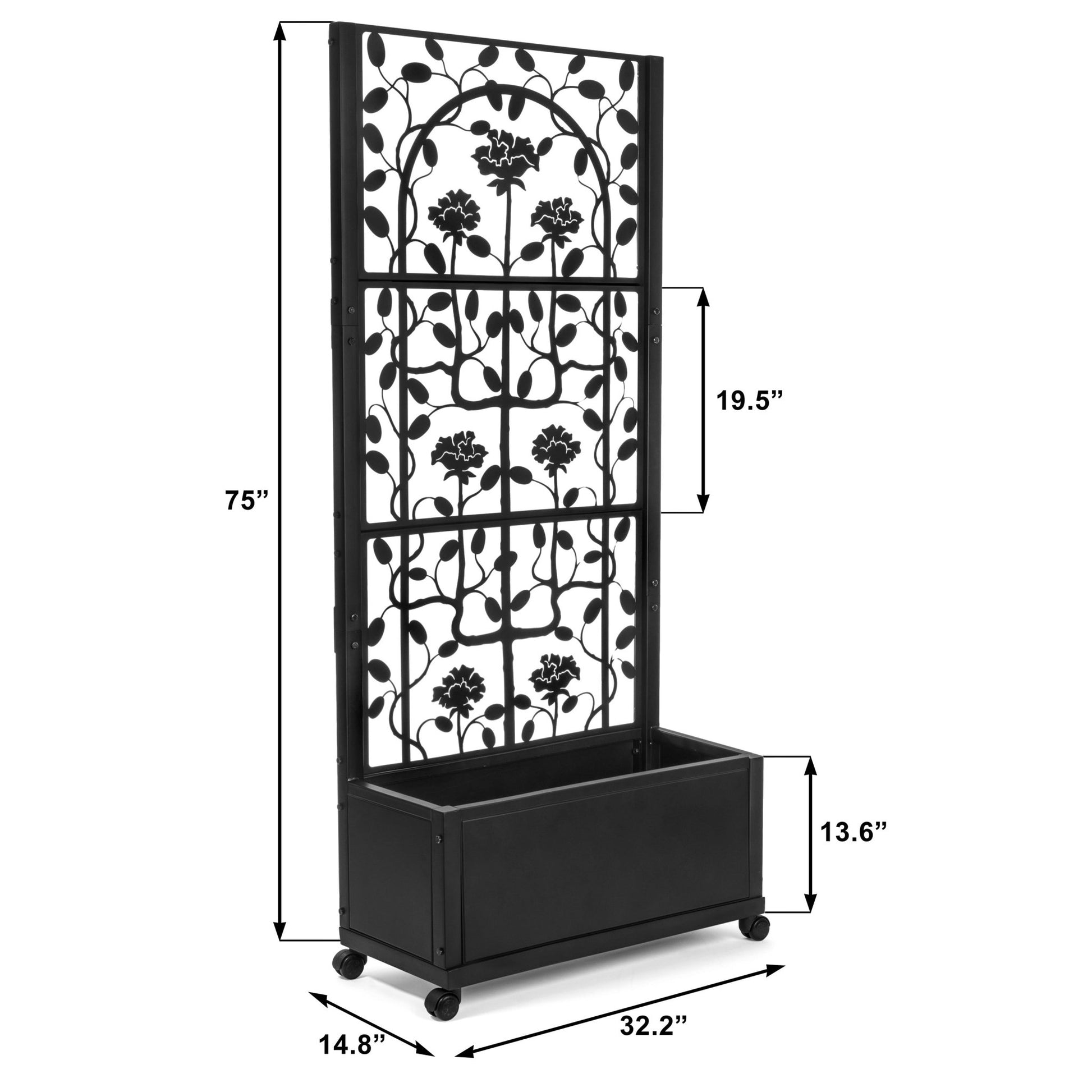 H Potter Rose Trellis Planter Privacy Screen in Black for Patio Deck Balcony Backyard Landscape Architectural Decor Garden