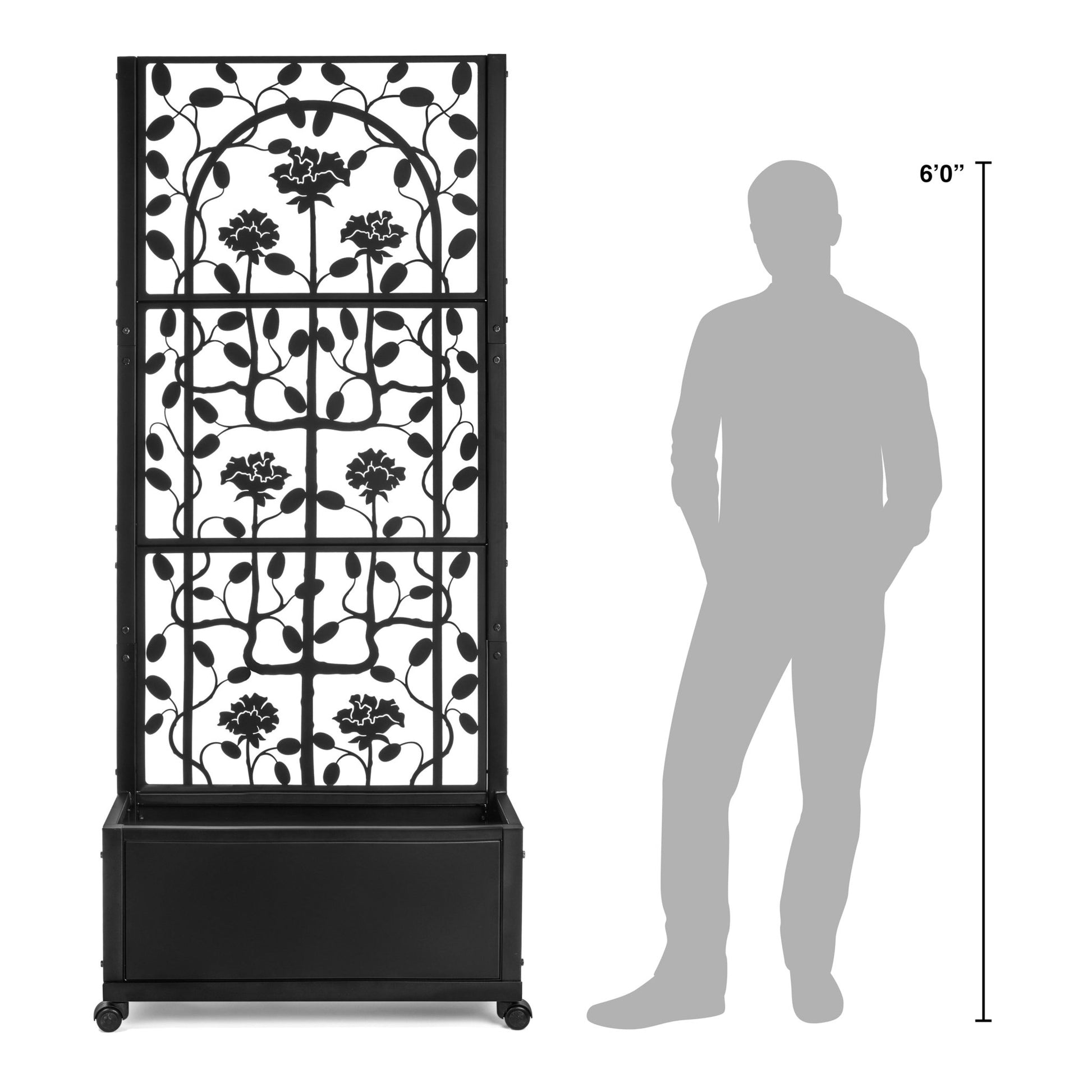 H Potter Rose Trellis Planter Privacy Screen in Black for Patio Deck Balcony Backyard Landscape Architectural Decor Garden