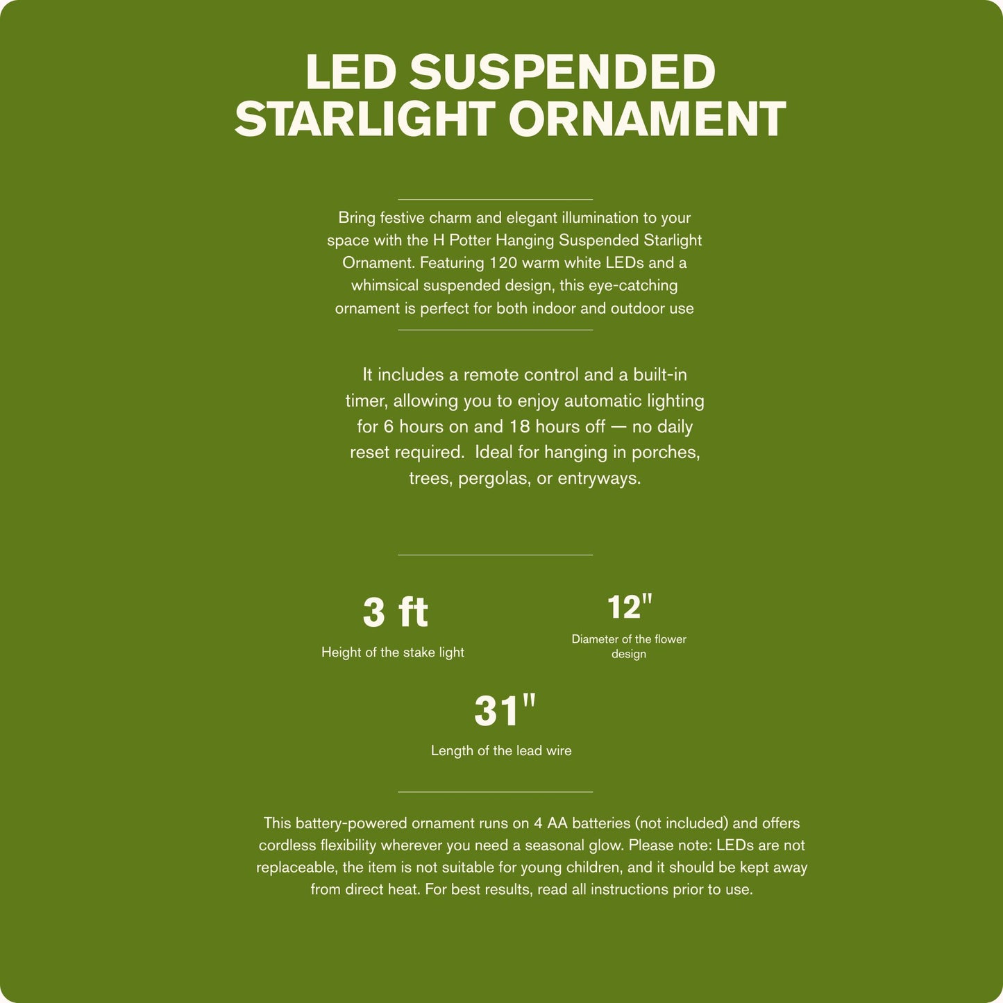 H Potter Hanging Starlight Light – 120 LED Indoor & Outdoor Décor