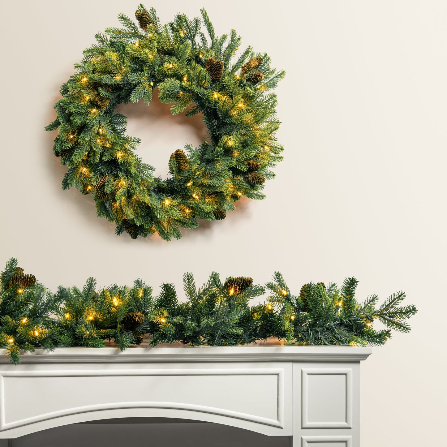 H Potter - Faux Starlit Hollow Wreath & Garlands Set