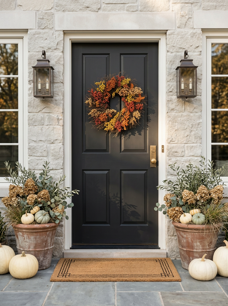 h potter ember dried fall wreath front door entryway