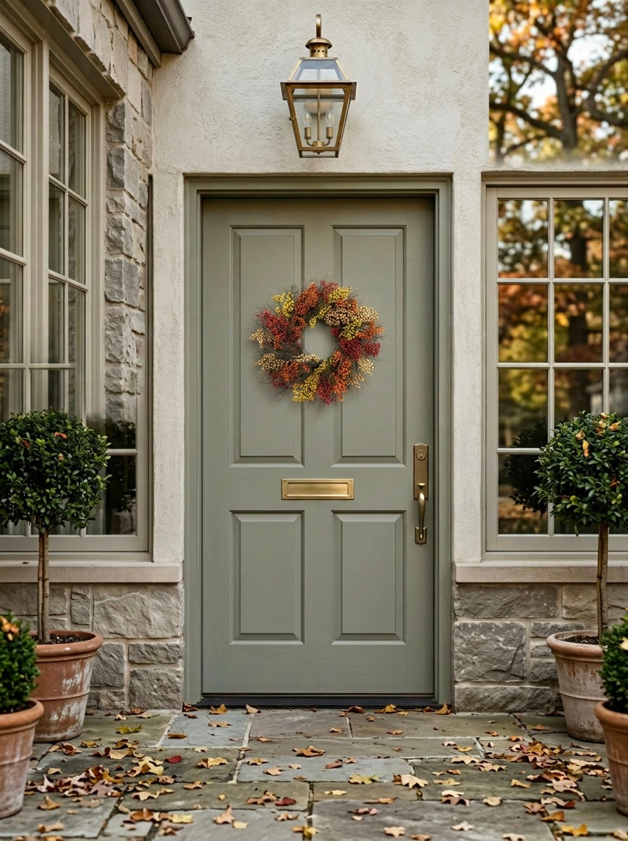 h potter autumn ember dried wreath small on front door