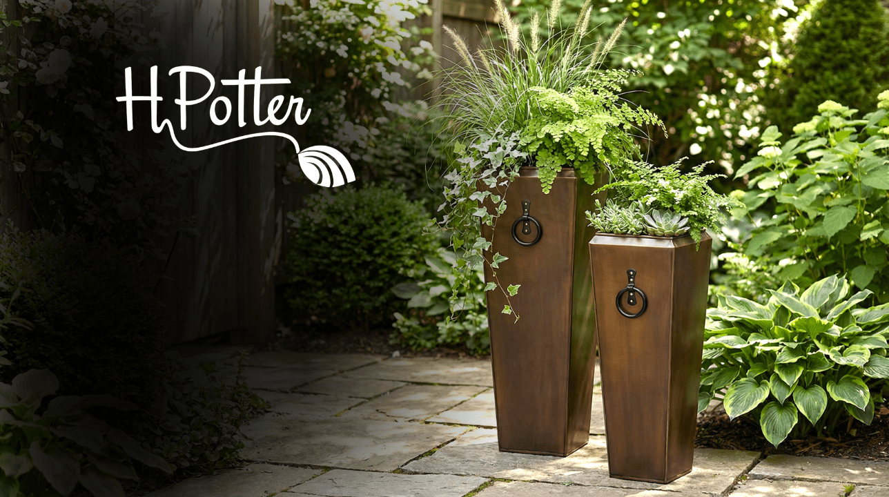 outdoor copper plant pots Tall Antique Copper Planter