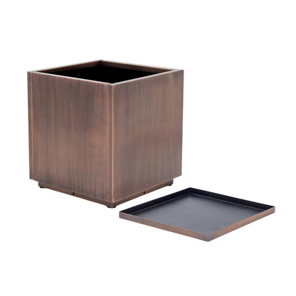 H Potter Ashbury 20" Square Antique Copper Planter with Drip Tray