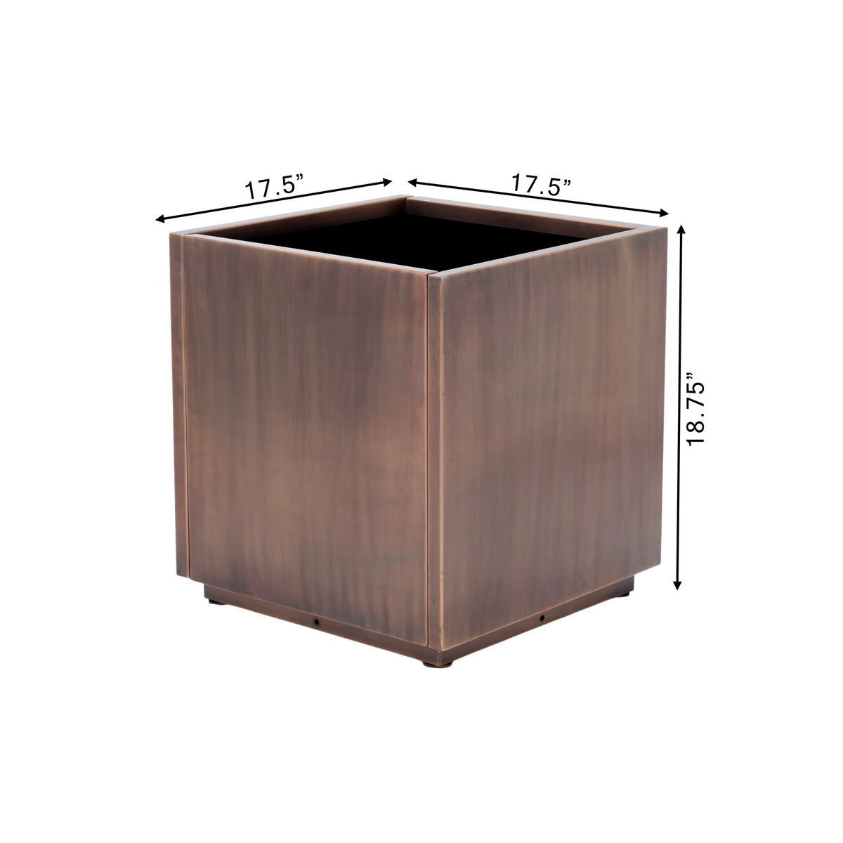 H Potter Ashbury 17" Square Antique Copper Planter with Drip Tray
