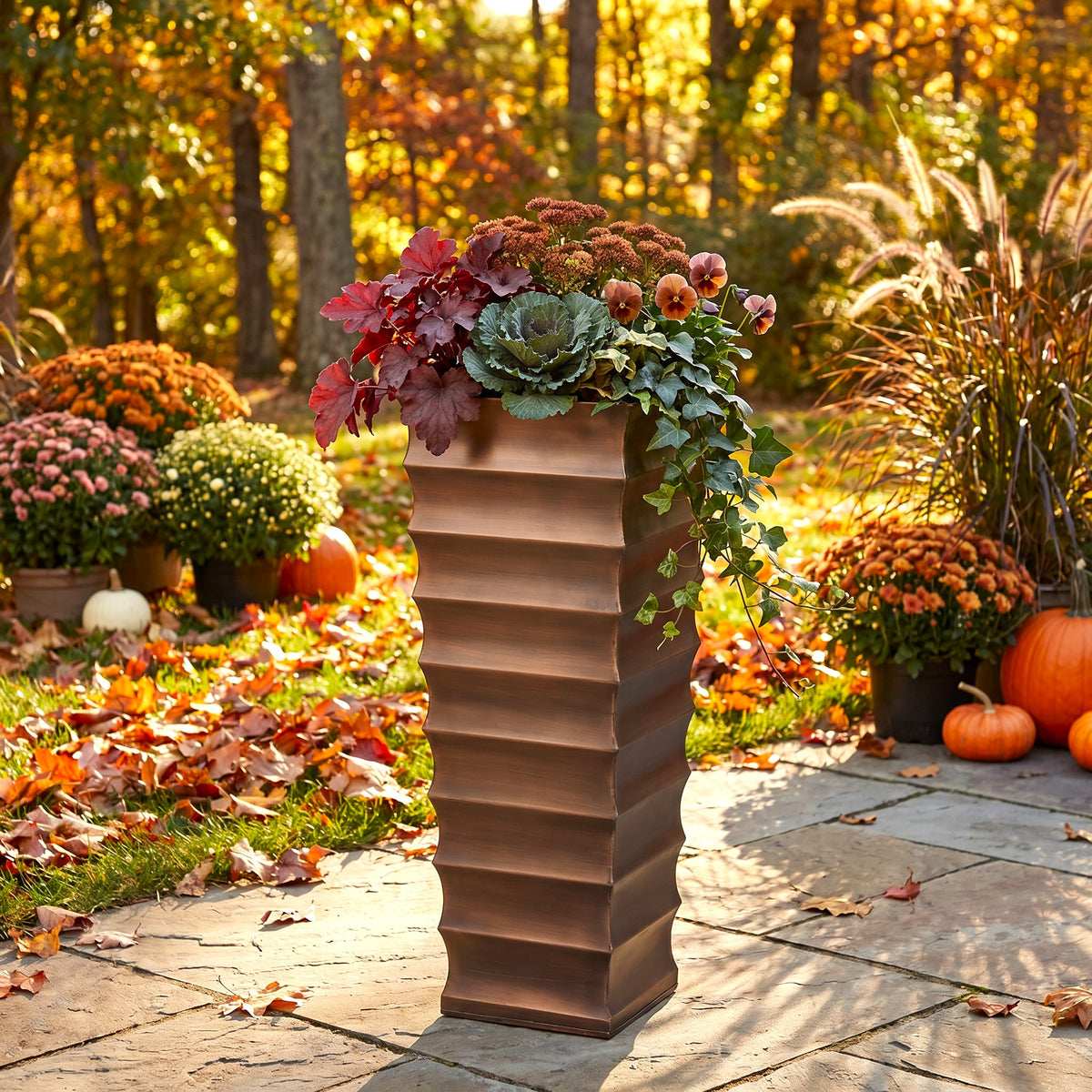 H Potter Montrose Planter | 29" Ribbed Antique Copper Indoor Outdoor Planter