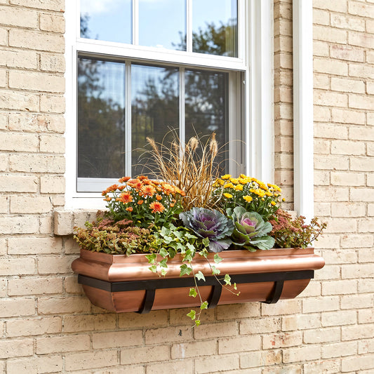 30-Inch Antique Copper Window Box with Metal Frame