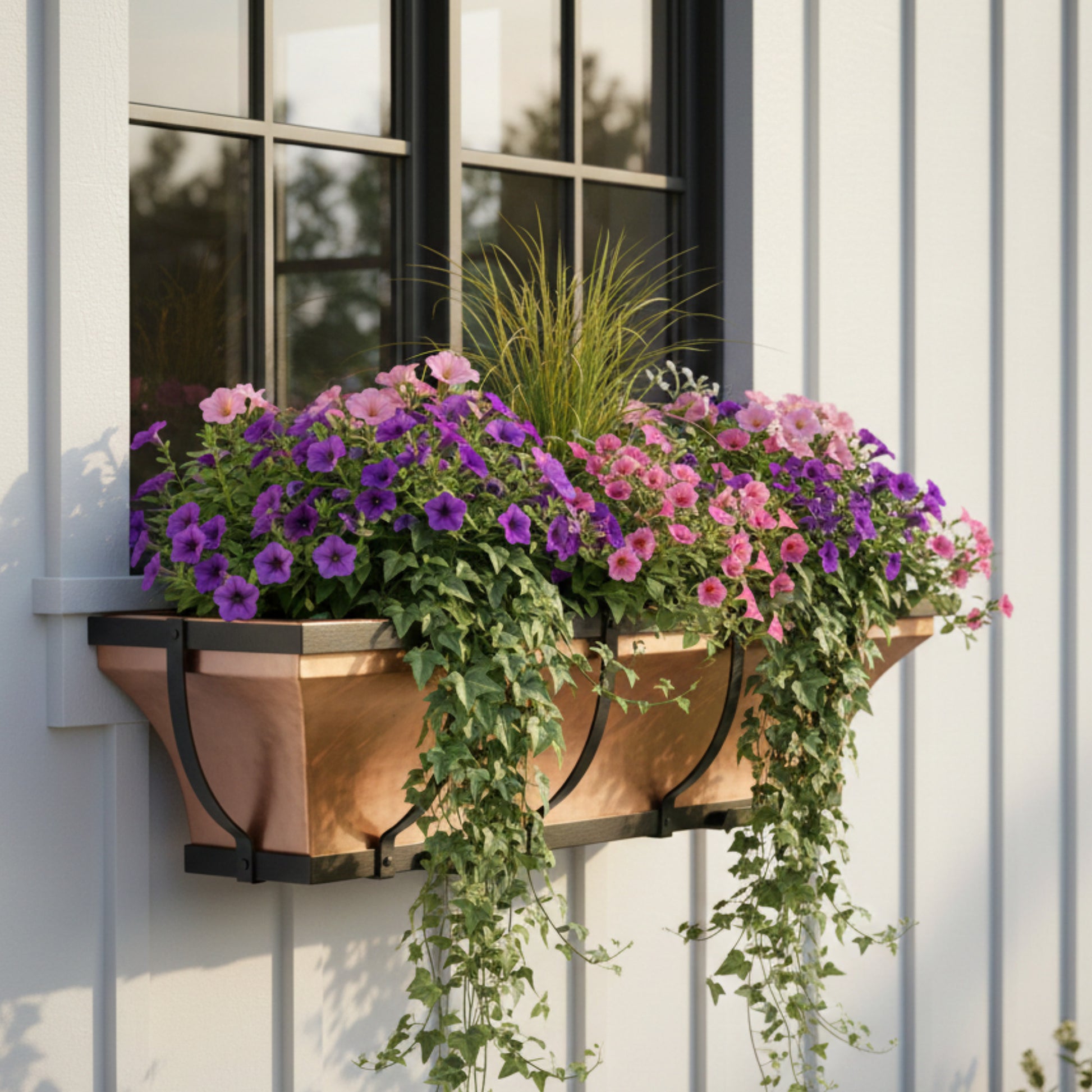 floral planter pots 30-Inch Real Copper Window Box Planter with Metal Frame