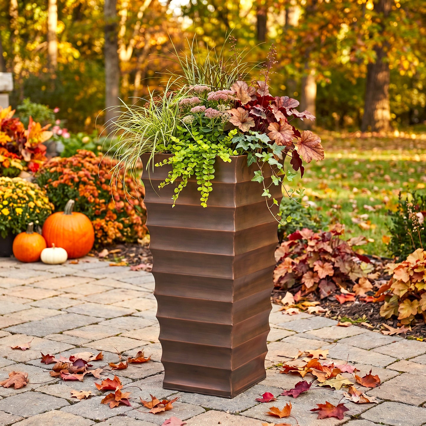 H Potter Montrose Tall Planter | 36" Ribbed Antique Copper Indoor Outdoor Planter
