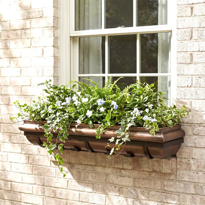 H Potter 48 inch copper antique window box on a brick house
