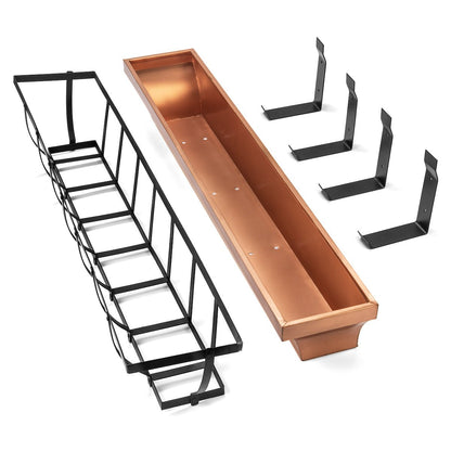48-Inch Real Copper Window Box Planter with Metal Frame