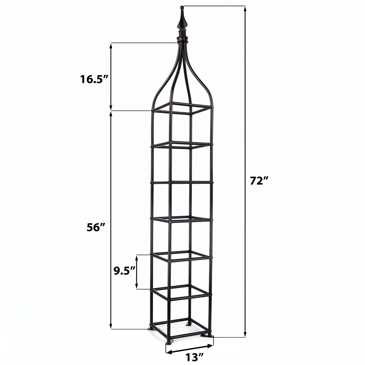 H Potter Beaumont black garden obelisk trellis dimensions – 72 inches tall and 13 inches wide