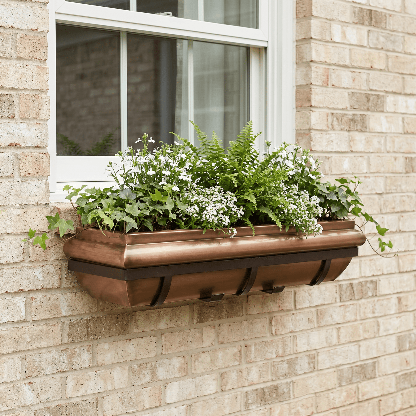 30-Inch Antique Copper Window Box with Metal Frame