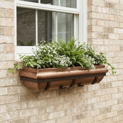 30-Inch Antique Copper Window Box with Metal Frame