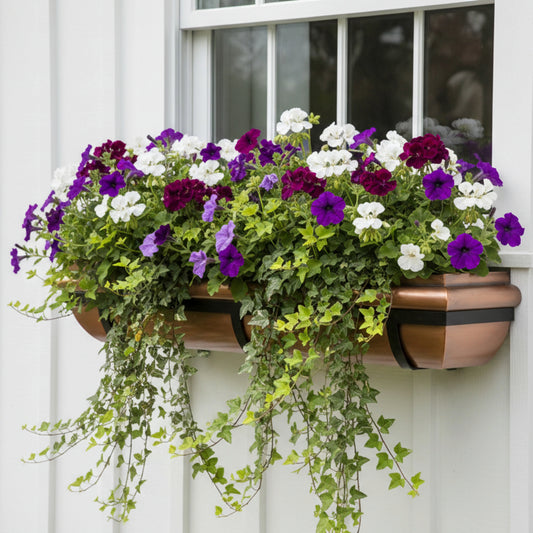48-Inch Antique Copper Window Box with Metal Frame