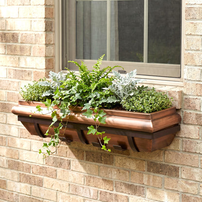 H Potter 36 inch antique copper window box on a brick house