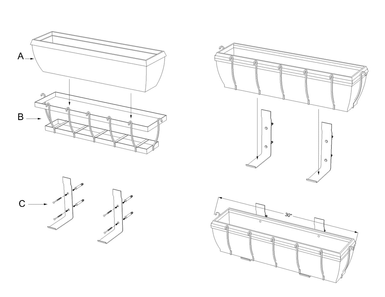 H Potter Copper Window Box Hanging Flower Deck Planter 30" assembly