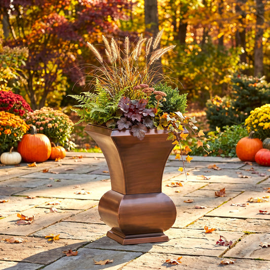 H Potter Biltmore Tall Copper Garden Urn Planter | 27" Indoor Outdoor Decorative Planter