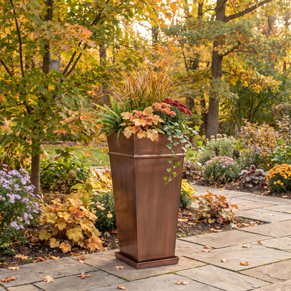 H Potter Carrington Tall Antique Copper Planter | 33" Tapered Indoor Outdoor Planter