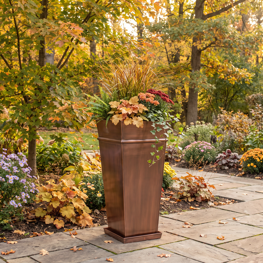 H Potter Carrington Tall Antique Copper Planter | 33" Tapered Indoor Outdoor Planter