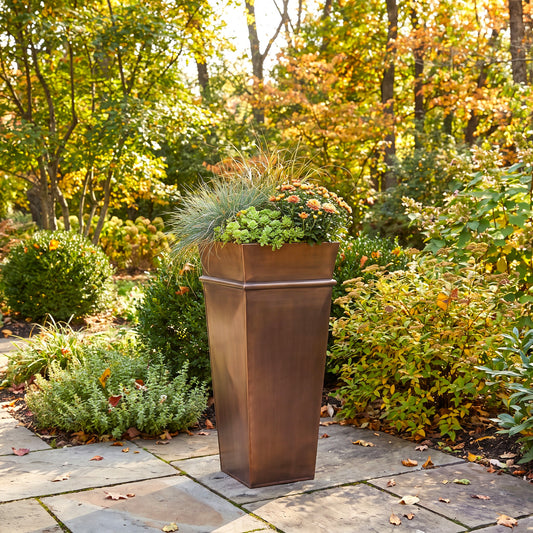 H Potter Carrington Tall Antique Copper Planter | 33" Tapered Indoor Outdoor Planter